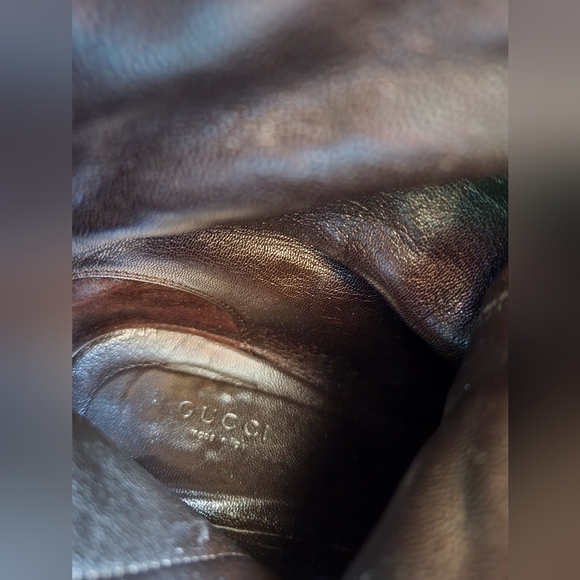 GUCCI Tan GG Canvas Monogram Side Rings Leather Luxury Heels Y2k Pointy Boots 39 - Picture 11 of 13